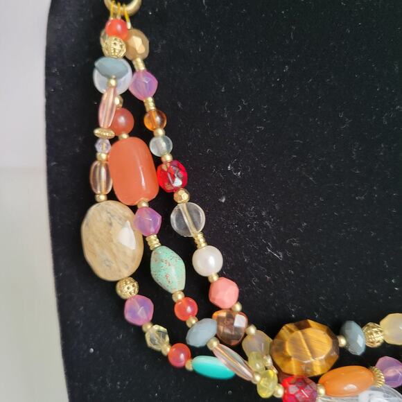 Lia Sophia Mandalay Bay Necklace Gold Tone Tiger Eye Quartz Stones Gems Layered - Picture 3 of 9